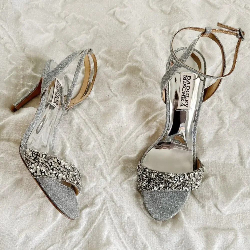 Badgley Mischka Jen Ankle Strap Crystal Sandal Pumps Size 6